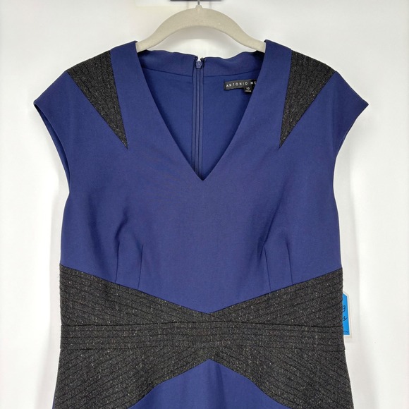 NWT Antonio Melani Sleeveless Shift Dress Sz 10 Bandage Navy Charcoal Retro 00s - Picture 5 of 16